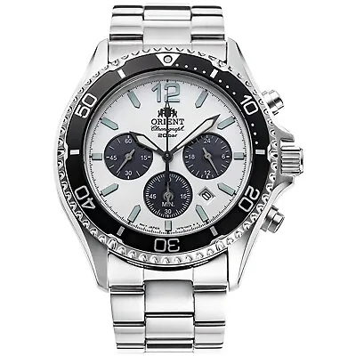 ORIENT MAKO RN-TX0203S Chronograph Solar Panda White Dial Black Bezel Men Watch • $236