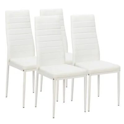 4pcs Elegant Assembled Stripping Texture High Backrest Dining Chairs White(Alter • $97.63