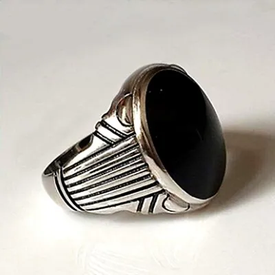 Black Onyx Men's Ring 925 Sterling Silver Turkish Handmade Jewelry All Size • $55.99