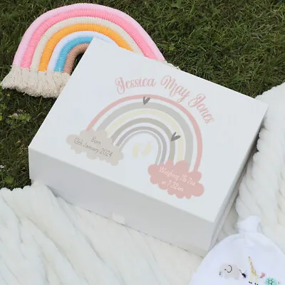 Personalised Baby Pastel Rainbow Magnetic Memory Keepsake Box • £24.50