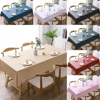 Rectangular Solid Colour PVC Table Cover Reusable Thicker Table Cloth Decoration • $20.68