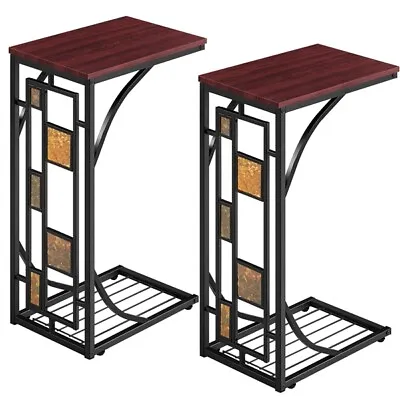 Set Of 2 C Shaped End Side Snack  Table For Sofa Couch Slide Under Living Room • $36.99