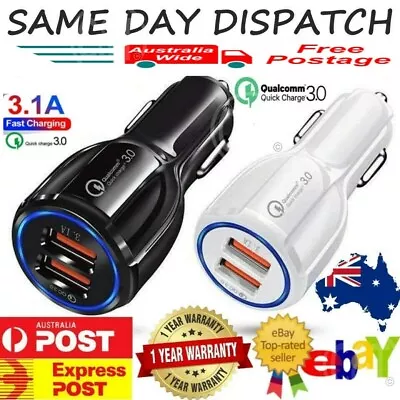 $8.50 • Buy Fast Car Charger 3.1A USB Quick Charger 2 Port Qualcomm QC3.0 Lighter Socket AU