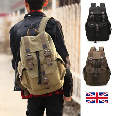 Men Vintage Canvas Backpack Women Satchel Rucksack School Bag Travel Camping Bag • £12.95