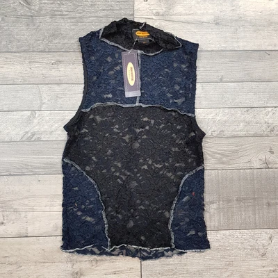 $29.88 • Buy Urban Outfitters Archive Spliced Lace Top Small 8 10 Black Blue Sheer Party BN