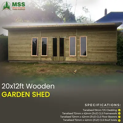 20x12' Wooden Garden Shed House Ultimate Pent Studio Shed Large Timber  Workshop • £3866.94