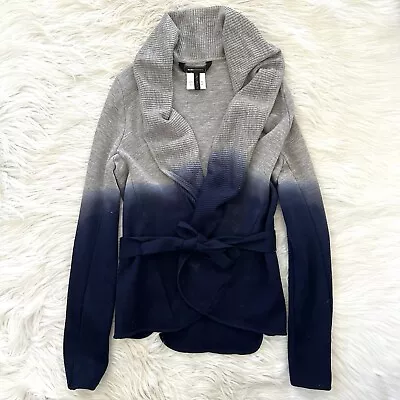 Women’s S Small BCBGMaxAzria Gray Blue Ombre Dye Merino Wool Wrap Cardigan Sweat • $16.99