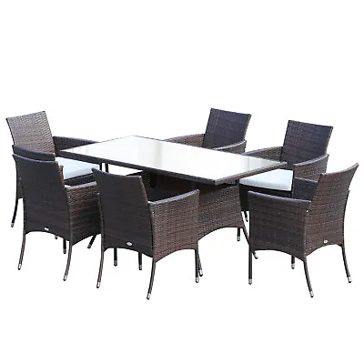 Outsunny 7pc Rattan Garden Furniture Dining Set Wicker Patio Conservatory Seater • £339.99