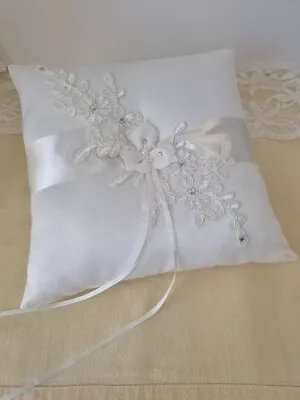 Ivory Wedding Ring Pillow Cushion Ring Bearer Pillow 21x21CM • £15.99
