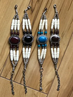 Buffalo Bone Bracelet Native American Beaded Agate Stone Tribal Bracelet • £13.61