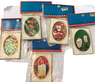 Vintage Lot Of 5 Wood Framed Christmas Ornaments Santa Tree Candle Bell NOS New • $9.99