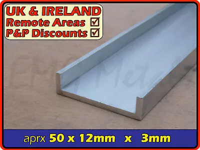 Aluminium Channel U C Section  50mm X 12mm  50x12 Mm   Gutter Alloy Chanel Inch • £9.95