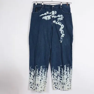Outkast Clothing Mens Bleached Blue Jeans Size 42x34 Hip Hop Vintage P567 • $30.79