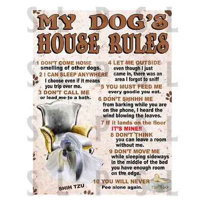 £7.75 • Buy My Dog's House Rules Shih Tzu Retro Tin Sign Novelty Gift, Pub Bar