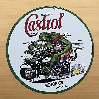 Vintage Castrol Porcelain Sign Motor Gas Oil Service Station Pump Plate Rat Fink • $118.97