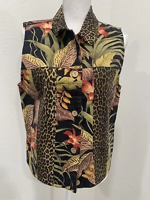 Vintage Coldwater Creek Vest Women's M Leopard Floral Print Button Up USA Made • $4.99