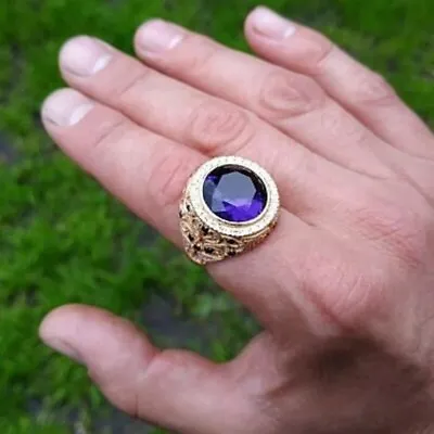 Men's Ring Unique Design Gold Color Luxury Purple Zircon Ring Fashion Jewelry • $8.49