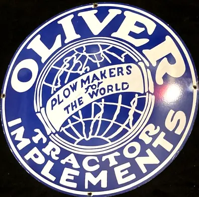 Vintage Art OLIVER TRACTOR IMPLEMENTS PORCELAIN ENAMEL SIGN Rare Advertising 30  • $199