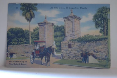 $1 • Buy Old City Gates St. Augustine, Fla. 1947 Linen Postcard