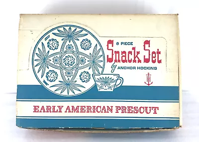 Vintage Anchor Hocking Early American Prescut 8 Piece Snack Set W/ Star Of David • $16