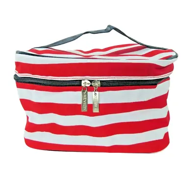 New Revlon Red White Striped Small Makeup Travel Size Bag 9.5  X 5  X 6  • $14.95