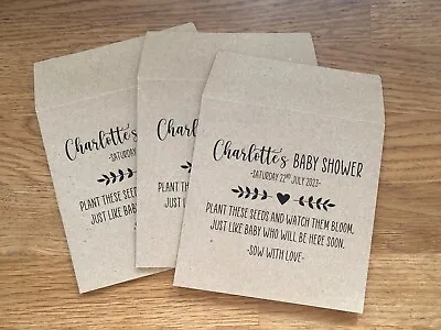 X10 Personalised Baby Shower Seed Favour Gift Envelopes Unisex • £3.49