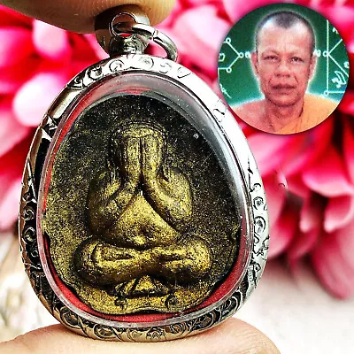 Buddha Lp Dum Be2543 Pidta Close Eye Ashes Survive Protection Thai Amulet #16827 • $43.99