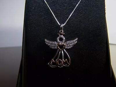 $59.99 • Buy Zales Jewelers 10kt/sterling Silver Diamond Accent  Mom  Angel Pendant & Chain 