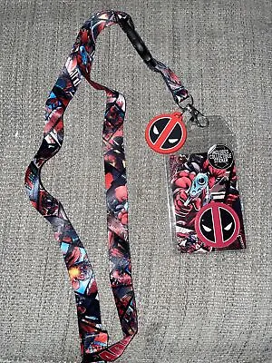 NWT Marvel Comics DEADPOOL ID Lanyard Badge Holder W/Rubber Charm & Sticker • $11.99