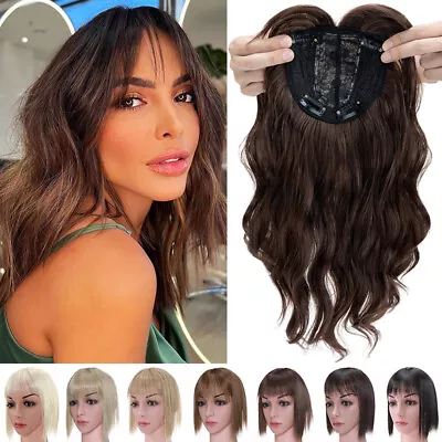 Clip-In Wavy Topper Toupee Top Hair Piece 100% Natural AS Human Full Head Wigs • £11.50