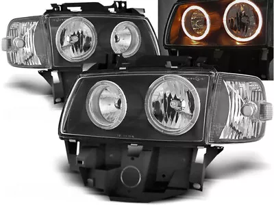 Headlights For VW T4 1996 1997 1998 1999 2000 2001-2003 BUS Angel Eyes Black LHD • $242.46