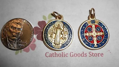 SAN BENITO Medalla / SAINT Benedict Cross-Med- Gold Tone/Enamel - Made In Italy • $8