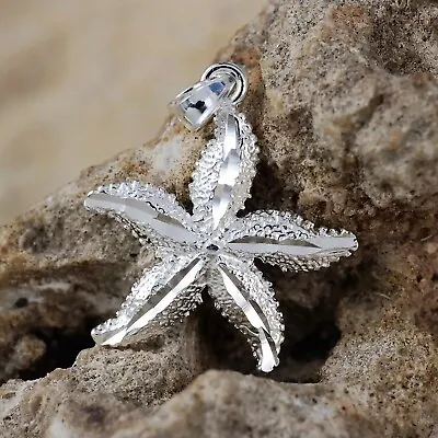 Silver Starfish Charm .925 Sterling Diamond Cut Highlight FAST FREE SHIPPING • $19