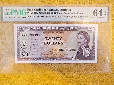 East Caribbean States 20 Dollars 1965 P-15h PMG 64 Choice UNC EPQ • £199