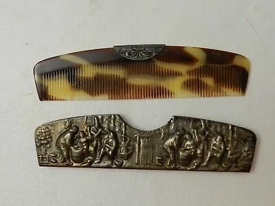 Vintage Comb With Artisan Worker Motif Metal Case Unbranded NICE! • $20