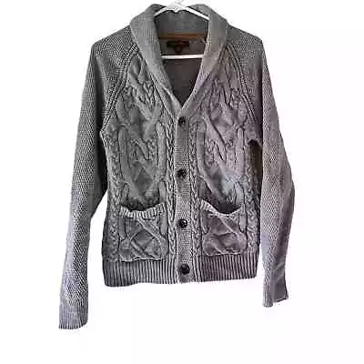 Tasso Elba Mens Cable Knit Button Shawl Cardigan Sweater Small Gray Pockets • $25