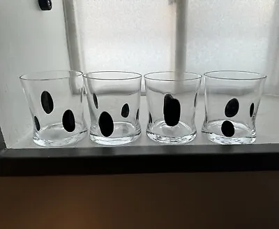 Set Of 4 Fused Black Dots Dollop Old Fashioned Glass Tumblers Murano Italy Style • $49