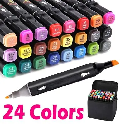 £9.99 • Buy 24 Set Colours Markers Graphic Drawing Painting Alcohol Art Dual Tip Sketch Pens