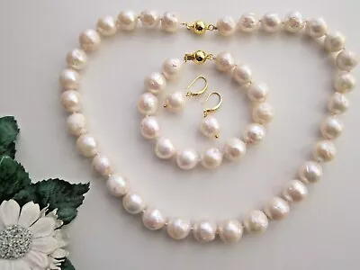 £195 • Buy Huge White South Sea Baroque Keshi Reborn Pearl Necklace Bracelet & Earrings Set