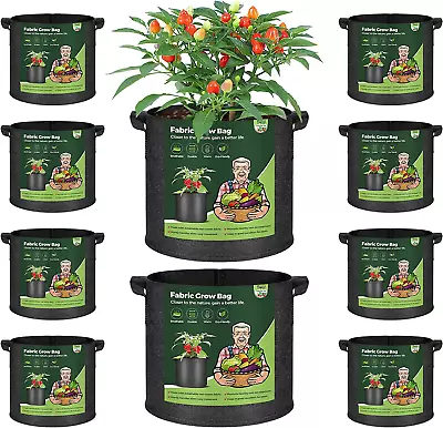 Grow Bags With Handles 5 Gallon Pack Of 10 Heavy Duty Nonwoven Smart Garden Pot • $31.12
