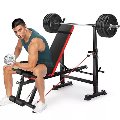 600lbs 6 In 1 Olympic Weight Bench Set Workout Bench Press Set For Full Body U.S • $138.99
