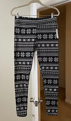 Time & Tru Leggings Stretch Black Bohemian Snowflake Nordic Fair Isle Women's XL • £7.59