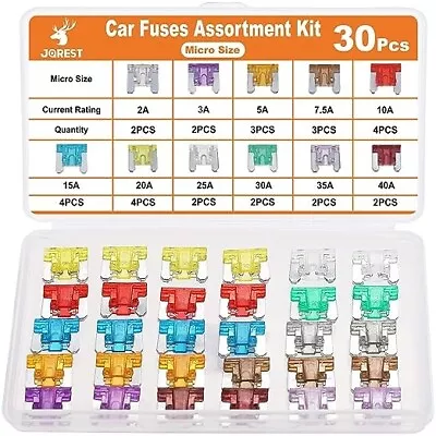 JOREST 30Pcs Car Fuse Kit - Micro Blade Fuses Automotive (Low Profile Mini Fuse) • $8.57