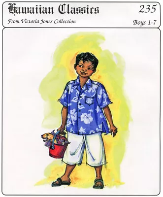 Boys Loose-fit Hawaiian Aloha Shirt Size 1-7 Victoria Jones Sewing Pattern # 235 • $15.95