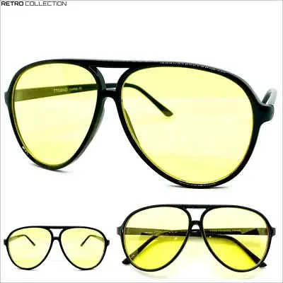 Classic Vintage Retro Style SUN GLASSES Black Frame Night Driving Yellow HD Lens • $14.99