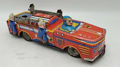 Rare - Marusan F.D. Fire Engine Ladder Firetruck #7 Japan Tin Litho Friction Toy • $53.41