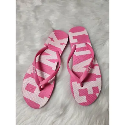 Victorias Secret Pink Womens Flip Flop Sandals Rubber Logo Flat Slip On Beach S • $16.15