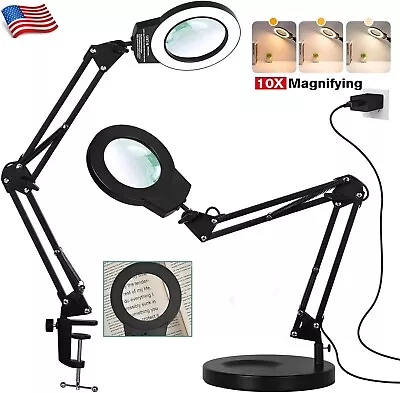 10x Magnifier LED Lamp Magnifying Glass Desk Light Reading Lamp With Base& Clamp • $21.62
