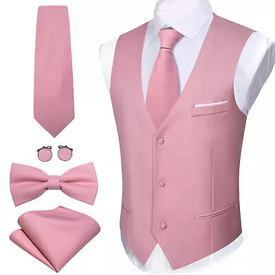 3 Colors Mens Waistcoats 5PCS Silk Regular Fit Vest Tie & Bowtie Set Wedding • $49.98