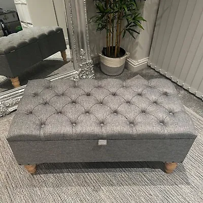 Handcrafted Chesterfield Storage Ottoman Footstool Coffee Table Soft Wool Fabric • £140